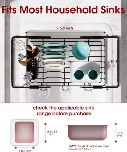 Expandable Dish Rack Over the Sink with Cutlery Holder & Cup Holders,Jiangmen Hanxi Metal Products Factory,Expandable Dish Rack Over the Sink with Cutlery Holder & Cup Holders
