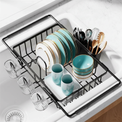 Expandable Dish Rack Over the Sink with Cutlery Holder & Cup Holders,Jiangmen Hanxi Metal Products Factory,Expandable Dish Rack Over the Sink with Cutlery Holder & Cup Holders