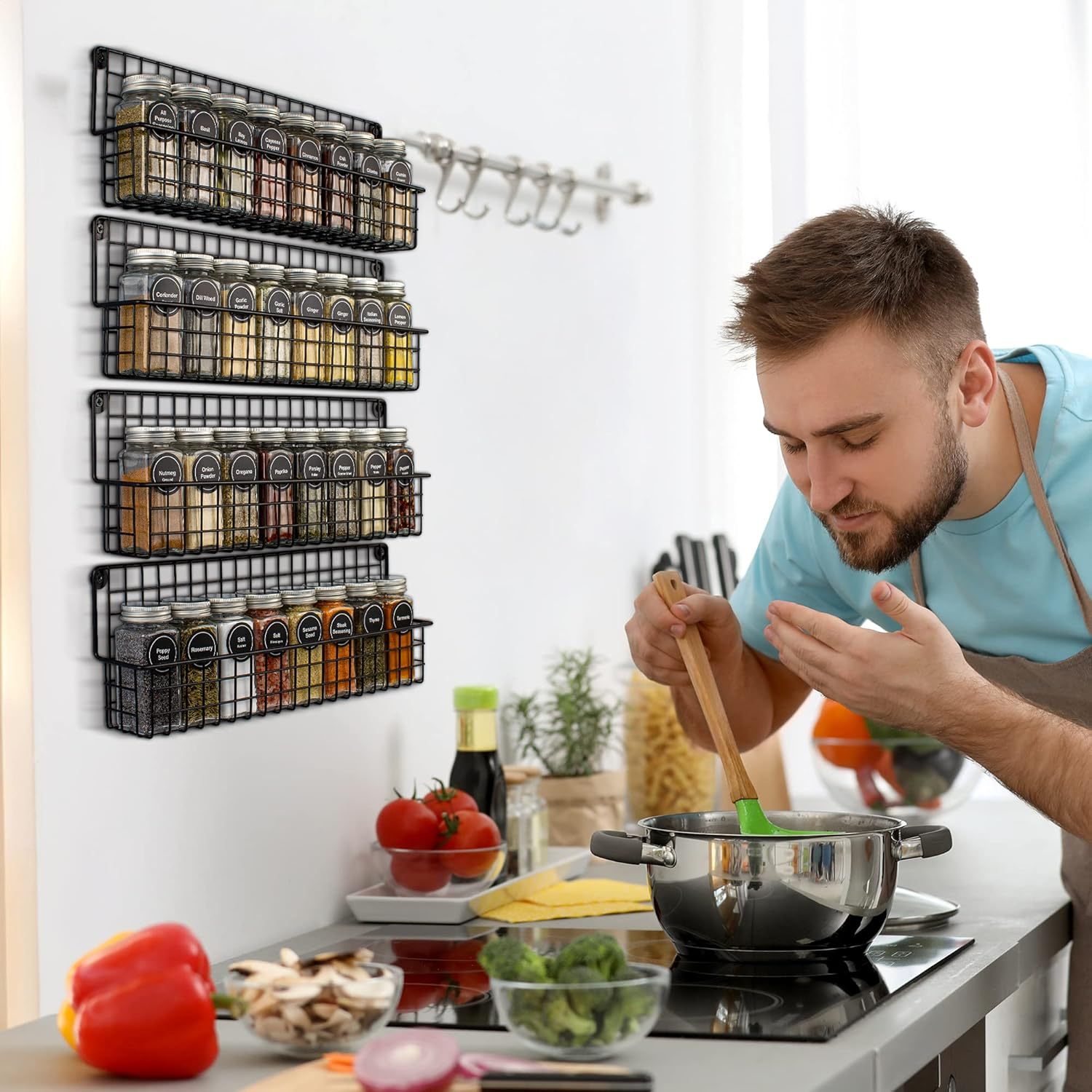 4Pcs Wall Mount Spice Rack, Hanging Space-Saving Organizer,Jiangmen Hanxi Metal Products Factory,4Pcs Wall Mount Spice Rack, Hanging Space-Saving Organizer