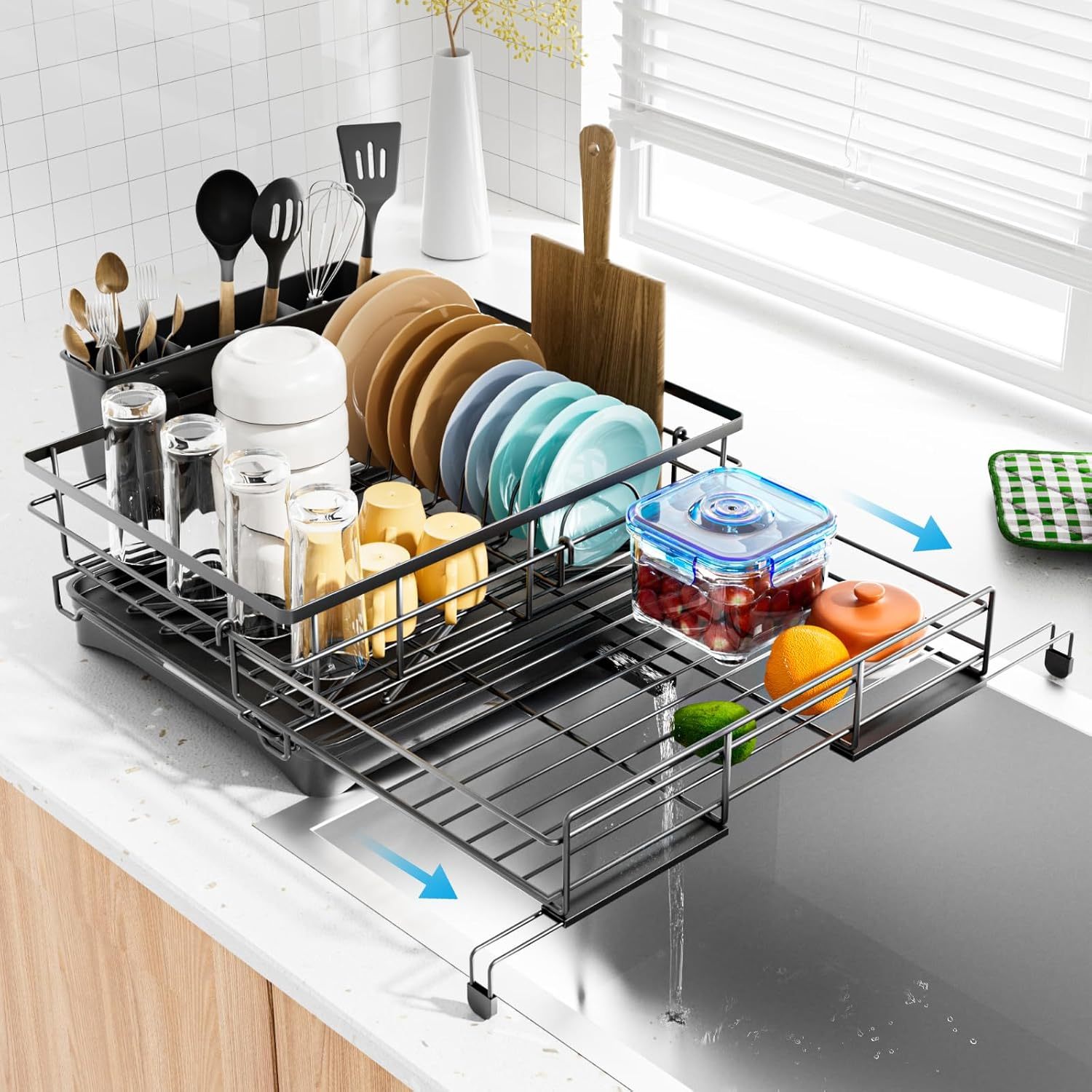 Expandable Dish Drying Rack with Auto-Drain & Rustproof Coat,Jiangmen Hanxi Metal Products Factory,Expandable Dish Drying Rack with Auto-Drain & Rustproof Coat