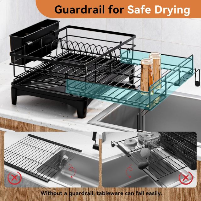 Expandable Dish Drying Rack with Auto-Drain & Rustproof Coat,Jiangmen Hanxi Metal Products Factory,Expandable Dish Drying Rack with Auto-Drain & Rustproof Coat