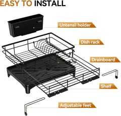 Expandable Dish Drying Rack with Auto-Drain & Rustproof Coat,Jiangmen Hanxi Metal Products Factory,Expandable Dish Drying Rack with Auto-Drain & Rustproof Coat