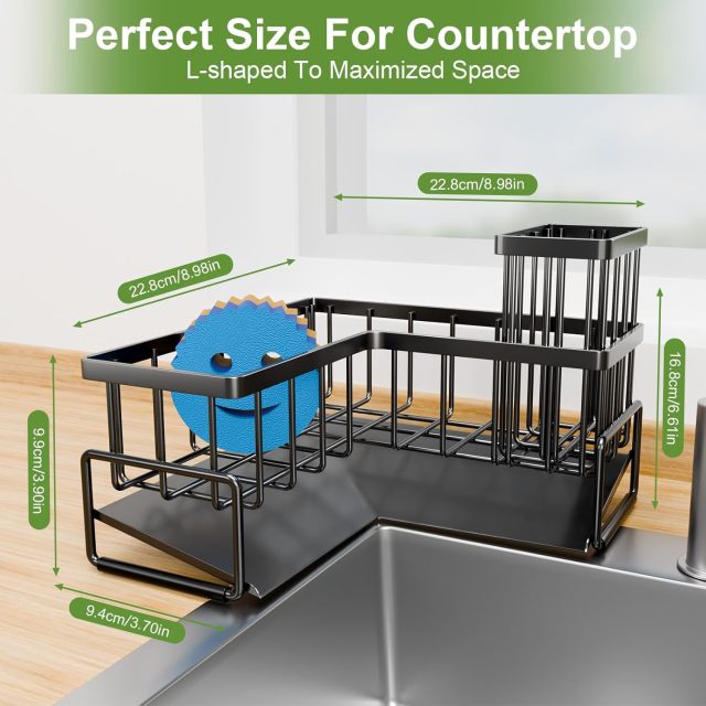 L-Shaped Sink Caddy with Auto-Drainage Self-Drying Organizer,Jiangmen Hanxi Metal Products Factory,L-Shaped Sink Caddy with Auto-Drainage Self-Drying Organizer
