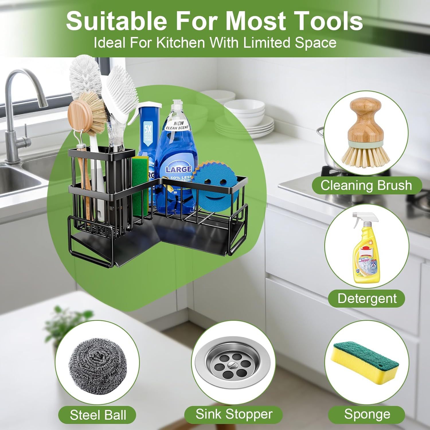 L-Shaped Sink Caddy with Auto-Drainage Self-Drying Organizer,Jiangmen Hanxi Metal Products Factory,L-Shaped Sink Caddy with Auto-Drainage Self-Drying Organizer