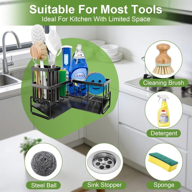 L-Shaped Sink Caddy with Auto-Drainage Self-Drying Organizer,Jiangmen Hanxi Metal Products Factory,L-Shaped Sink Caddy with Auto-Drainage Self-Drying Organizer