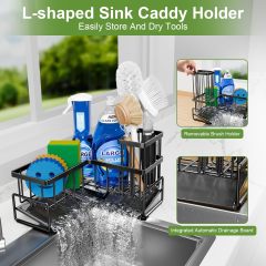 L-Shaped Sink Caddy with Auto-Drainage Self-Drying Organizer,Jiangmen Hanxi Metal Products Factory,L-Shaped Sink Caddy with Auto-Drainage Self-Drying Organizer