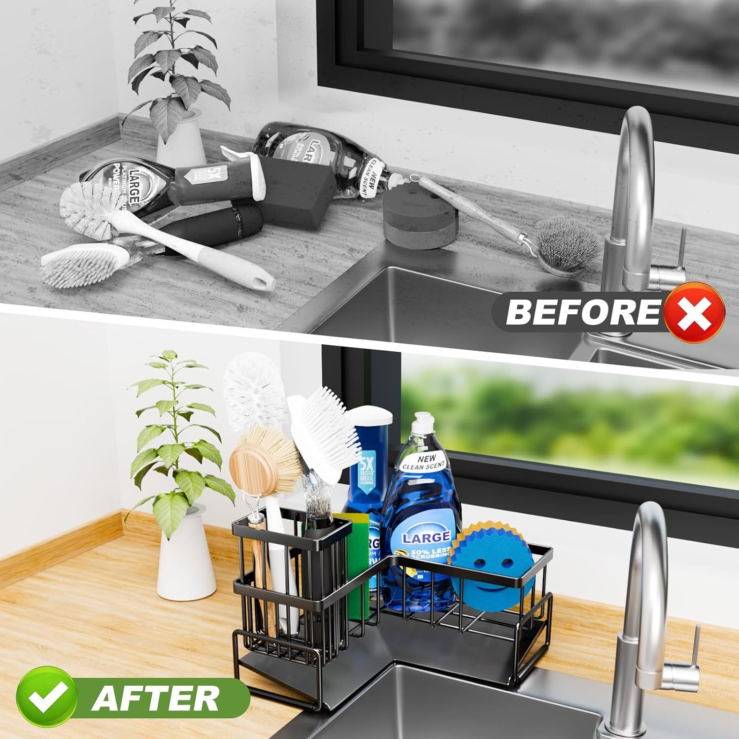 L-Shaped Sink Caddy with Auto-Drainage Self-Drying Organizer,Jiangmen Hanxi Metal Products Factory,L-Shaped Sink Caddy with Auto-Drainage Self-Drying Organizer