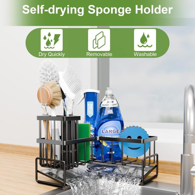 L-Shaped Sink Caddy with Auto-Drainage Self-Drying Organizer,Jiangmen Hanxi Metal Products Factory,L-Shaped Sink Caddy with Auto-Drainage Self-Drying Organizer