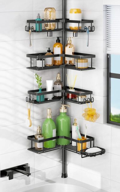 4-Tier Tension Pole Corner Shower Caddy No-Drill Storage,Jiangmen Hanxi Metal Products Factory,4-Tier Tension Pole Corner Shower Caddy No-Drill Storage