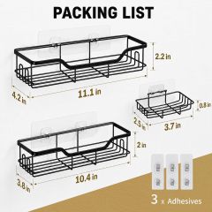 3-Pack No-Drill Shower Caddy Set 40lb Load with 8 Hooks,Jiangmen Hanxi Metal Products Factory,3-Pack No-Drill Shower Caddy Set 40lb Load with 8 Hooks