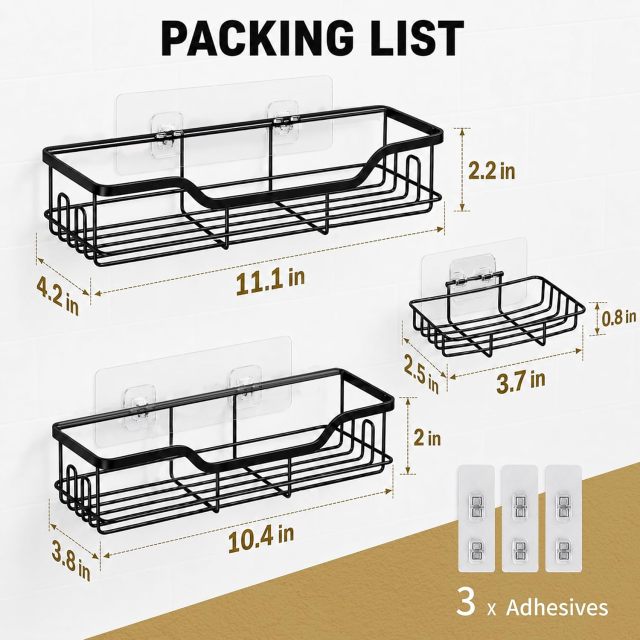 3-Pack No-Drill Shower Caddy Set 40lb Load with 8 Hooks,Jiangmen Hanxi Metal Products Factory,3-Pack No-Drill Shower Caddy Set 40lb Load with 8 Hooks