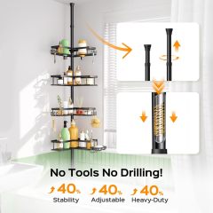 4-Tier Tension Pole Corner Shower Caddy No-Drill Storage,Jiangmen Hanxi Metal Products Factory,4-Tier Tension Pole Corner Shower Caddy No-Drill Storage