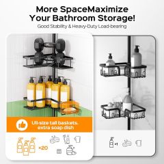 4-Tier Tension Pole Corner Shower Caddy No-Drill Storage,Jiangmen Hanxi Metal Products Factory,4-Tier Tension Pole Corner Shower Caddy No-Drill Storage