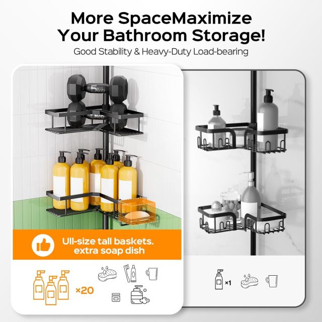 4-Tier Tension Pole Corner Shower Caddy No-Drill Storage,Jiangmen Hanxi Metal Products Factory,4-Tier Tension Pole Corner Shower Caddy No-Drill Storage