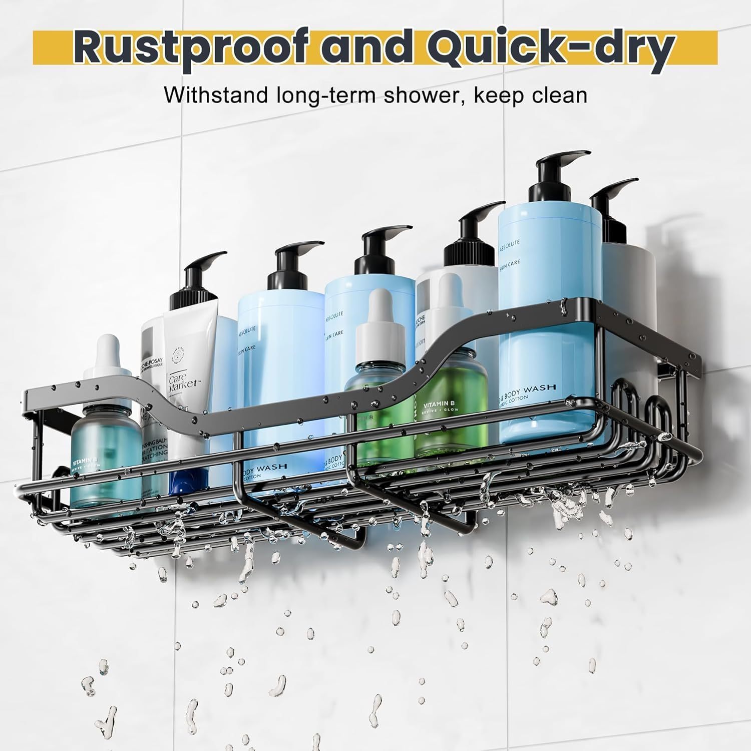 3-Pack No-Drill Shower Caddy Set 40lb Load with 8 Hooks,Jiangmen Hanxi Metal Products Factory,3-Pack No-Drill Shower Caddy Set 40lb Load with 8 Hooks