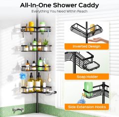 4-Tier Tension Pole Corner Shower Caddy No-Drill Storage,Jiangmen Hanxi Metal Products Factory,4-Tier Tension Pole Corner Shower Caddy No-Drill Storage