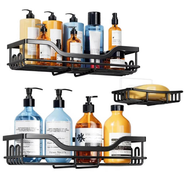 3-Pack No-Drill Shower Caddy Set 40lb Load with 8 Hooks,Jiangmen Hanxi Metal Products Factory,3-Pack No-Drill Shower Caddy Set 40lb Load with 8 Hooks
