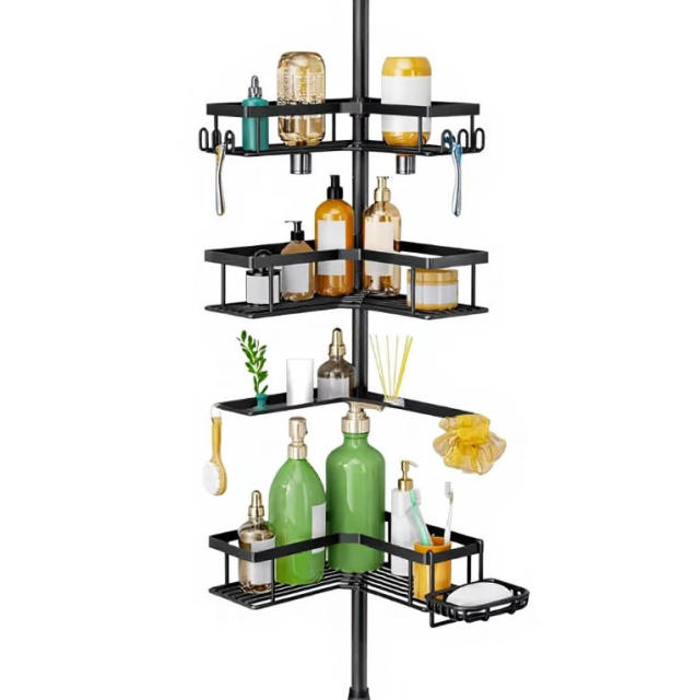 4-Tier Tension Pole Corner Shower Caddy No-Drill Storage,Jiangmen Hanxi Metal Products Factory,4-Tier Tension Pole Corner Shower Caddy No-Drill Storage