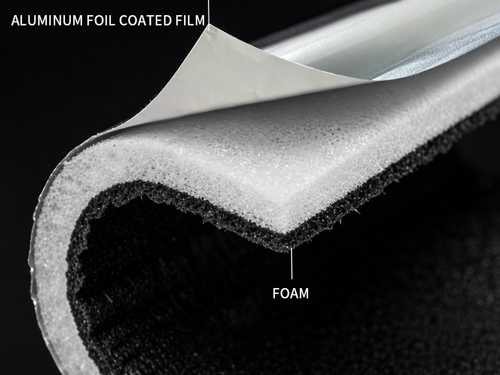 Cross-section diagram of PE coated aluminium foil showing coating and aluminium layers