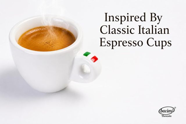 Bacimi® Espresso Cups and Saucers Set of 4 – 3 oz Thick Porcelain Coffee Cups - Barista Style Cup - Classic Italian Design - Ceramic Cups for Espresso, Macchiato, Doppio – Dishwasher & Microwave Safe