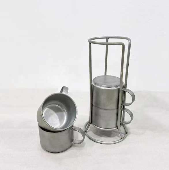 5 Piece Set Party Stackable Stainless Steel Tea Mugs with Holder Outdoor Camping Coffee Cup Beer Mugs