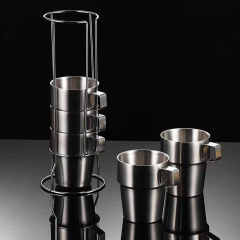 Stackable Stainless Steel Coffee Mug Set with Stand, Reusable Metal Drinking Cups