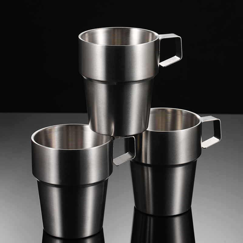 Stackable Stainless Steel Coffee Mug Set with Stand, Reusable Metal Drinking Cups