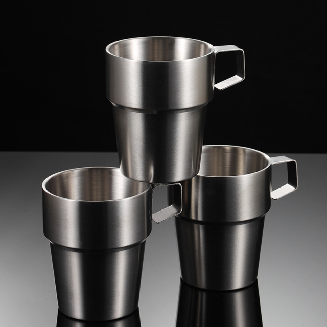 Stackable Stainless Steel Coffee Mug Set with Stand, Reusable Metal Drinking Cups