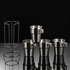 Stackable Stainless Steel Coffee Mug Set with Stand, Reusable Metal Drinking Cups