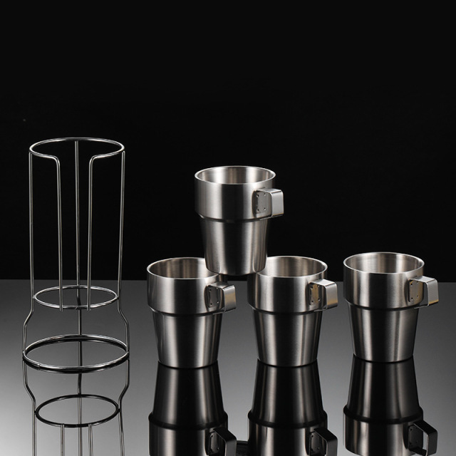 Stackable Stainless Steel Coffee Mug Set with Stand, Reusable Metal Drinking Cups