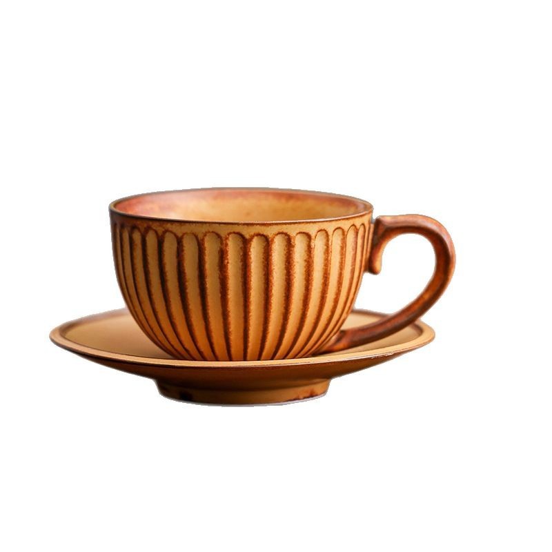 Hot - Selling Vintage Yellow Kiln - Fired American Ceramic Coffee Cup & Saucer Set, Luxury Mugs