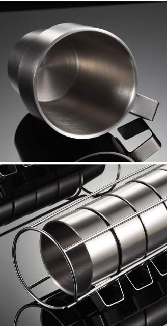 Stackable Stainless Steel Coffee Mug Set with Stand, Reusable Metal Drinking Cups