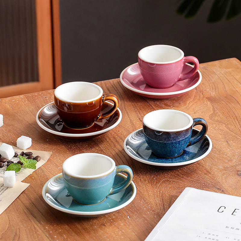 75ml 200ml 250ml 300ml 350ml Kiln Style Breakfast Mug Cappuccino Espresso Latte Cups Porcelain Ceramic Coffee Cup and Saucer Set