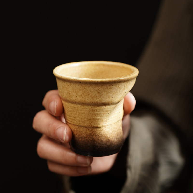 90ml Espresso Porcelain Cups - Creative Retro Terracotta Ceramic Hand-Pinched Ruffled Cups, Vintage Ceramic Latte & Tea Cups