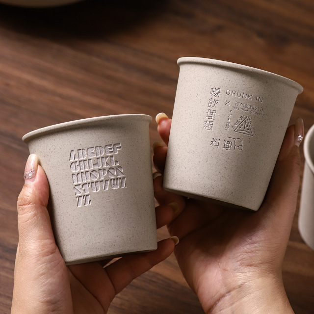 Minimalist Style Custom Engraved logo Paper Cup Shape Ceramic Coffee Cup 300ml Coffee Tea Milk Water Coffee Mugs