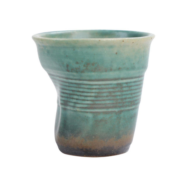90ml Espresso Porcelain Cups - Creative Retro Terracotta Ceramic Hand-Pinched Ruffled Cups, Vintage Ceramic Latte & Tea Cups