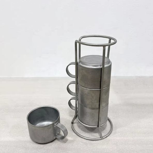 5 Piece Set Party Stackable Stainless Steel Tea Mugs with Holder Outdoor Camping Coffee Cup Beer Mugs