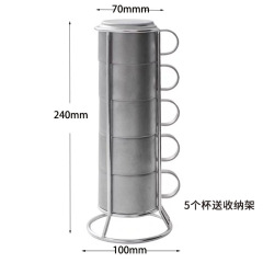 5 Piece Set Party Stackable Stainless Steel Tea Mugs with Holder Outdoor Camping Coffee Cup Beer Mugs