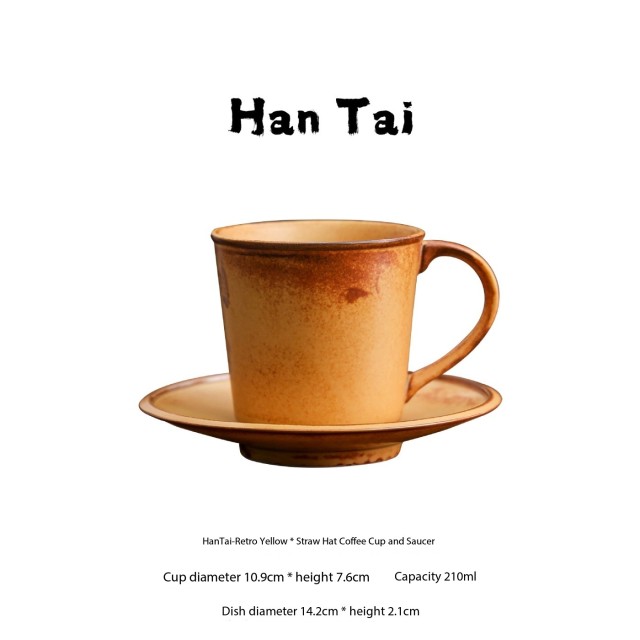 Hot - Selling Vintage Yellow Kiln - Fired American Ceramic Coffee Cup & Saucer Set, Luxury Mugs
