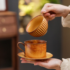 Hot - Selling Vintage Yellow Kiln - Fired American Ceramic Coffee Cup & Saucer Set, Luxury Mugs