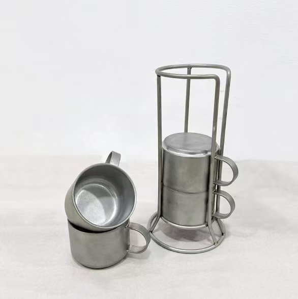 5 Piece Set Party Stackable Stainless Steel Tea Mugs with Holder Outdoor Camping Coffee Cup Beer Mugs