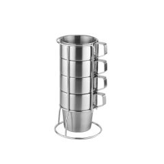 Stackable Stainless Steel Coffee Mug Set with Stand, Reusable Metal Drinking Cups