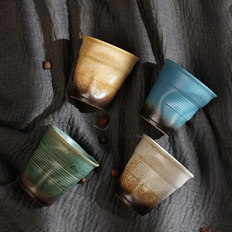 90ml Espresso Porcelain Cups - Creative Retro Terracotta Ceramic Hand-Pinched Ruffled Cups, Vintage Ceramic Latte & Tea Cups