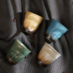 90ml Espresso Porcelain Cups - Creative Retro Terracotta Ceramic Hand-Pinched Ruffled Cups, Vintage Ceramic Latte & Tea Cups