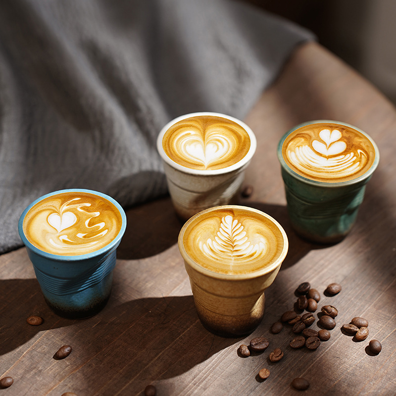 90ml Espresso Porcelain Cups - Creative Retro Terracotta Ceramic Hand-Pinched Ruffled Cups, Vintage Ceramic Latte & Tea Cups