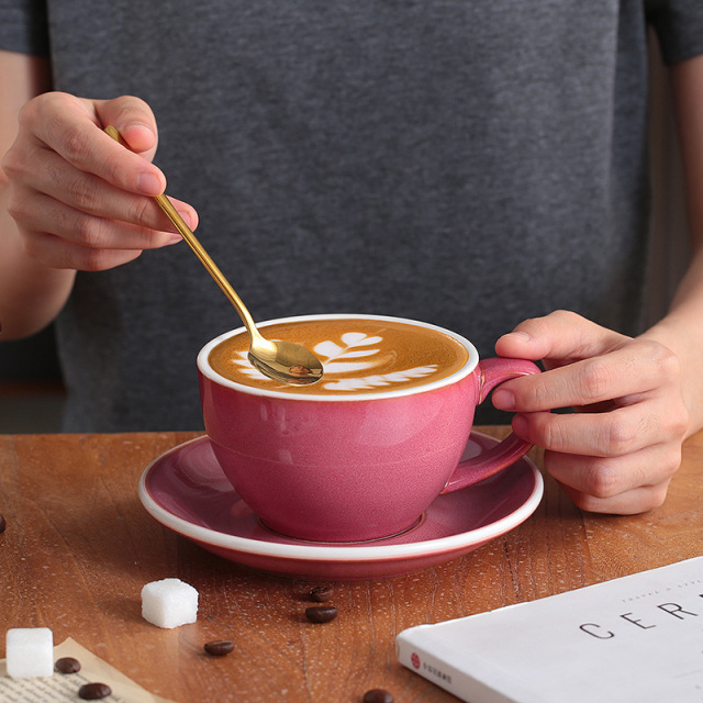 75ml 200ml 250ml 300ml 350ml Kiln Style Breakfast Mug Cappuccino Espresso Latte Cups Porcelain Ceramic Coffee Cup and Saucer Set