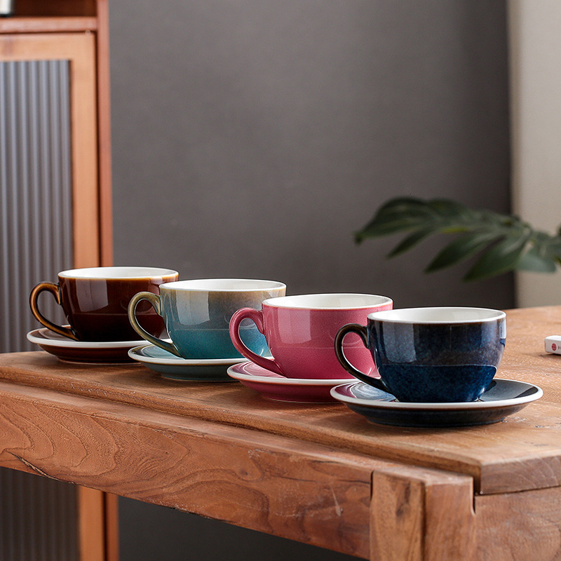 75ml 200ml 250ml 300ml 350ml Kiln Style Breakfast Mug Cappuccino Espresso Latte Cups Porcelain Ceramic Coffee Cup and Saucer Set
