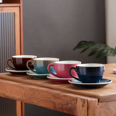 75ml 200ml 250ml 300ml 350ml Kiln Style Breakfast Mug Cappuccino Espresso Latte Cups Porcelain Ceramic Coffee Cup and Saucer Set