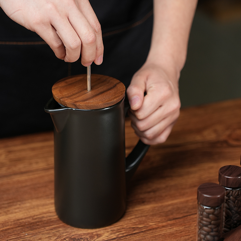 DHPO High-Fired Ceramic Porcelain French Coffee Press Maker with Lid Eco-Friendly 600ml Capacity Portable 304 SLS Filter