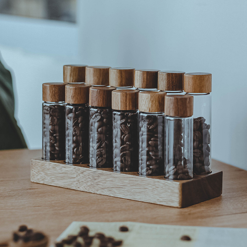 Coffee Bean Test Tubes Glass Circle Storage Container Display Rack with Stand Modern Single Dosing